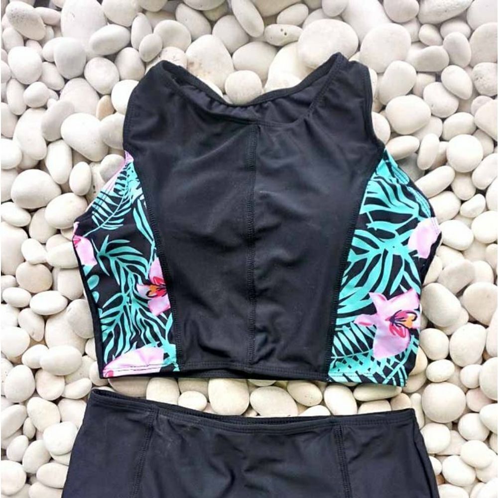 NWT Tropical Print High Waist Two Piece Large